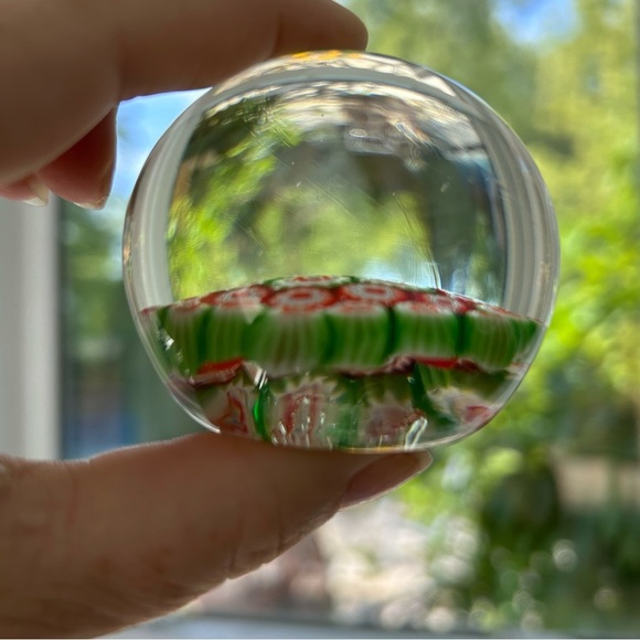 Millefiori Red Green White Italian Style Art Glass Paperweight 2 in - Picture 6 of 8